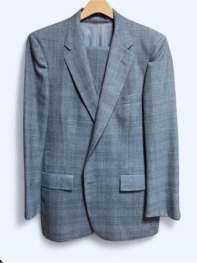 Vintage Hart Schaffner Marx 3-Piece Glen Plaid Suit 36W Peak Lapel